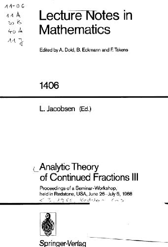 Analytic Theory of Continued Fractions III