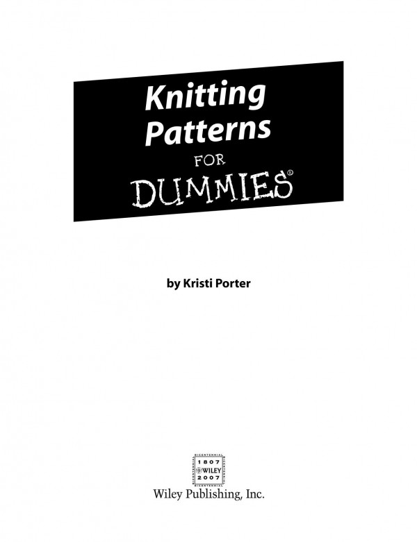 Knitting Patterns For Dummies.