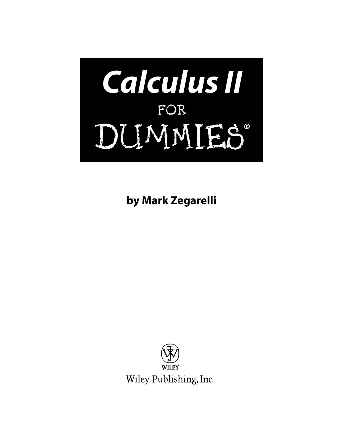 Calculus II For Dummies