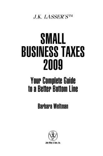 Jk Lasser's Small Business Taxes 2009