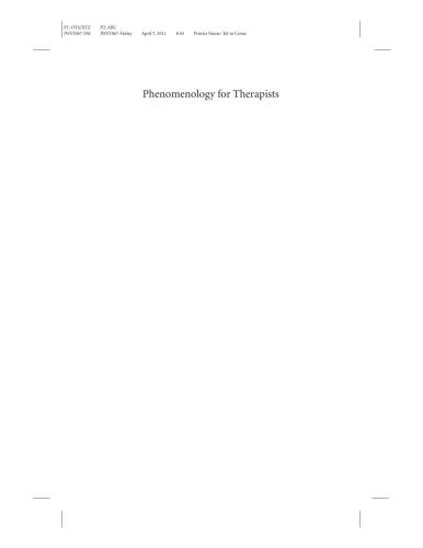 Phenomenology for Therapists