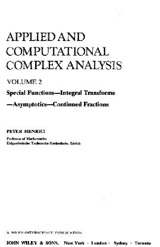 Applied And Computational Complex Analysis