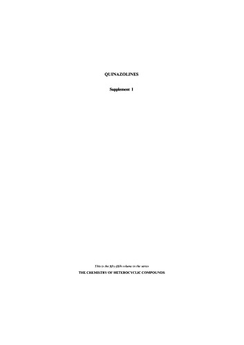 The Chemistry of Heterocyclic Compounds, Quinazolines