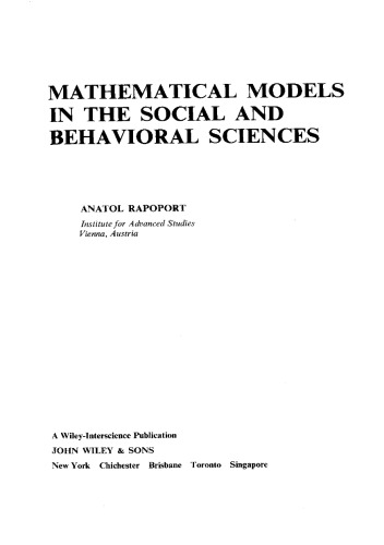 Mathematical Models In The Social And Behavioral Sciences