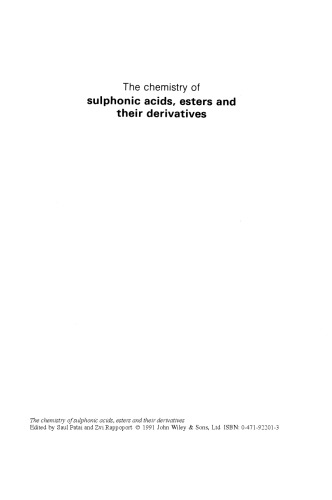 The Chemistry Of Sulphonic Acids, Esters, And Their Derivatives