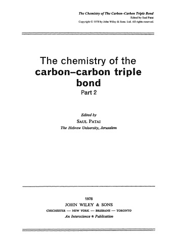 Patai Chemistry of the Carbon-Carbon Triple Bond