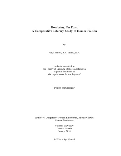 Bordering on fear : a comparative literary study of horror fiction.