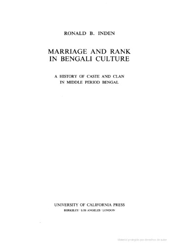 Marriage and Rank in Bengali Culture