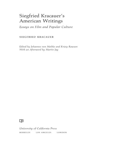 Siegfried Kracauer's American Writings