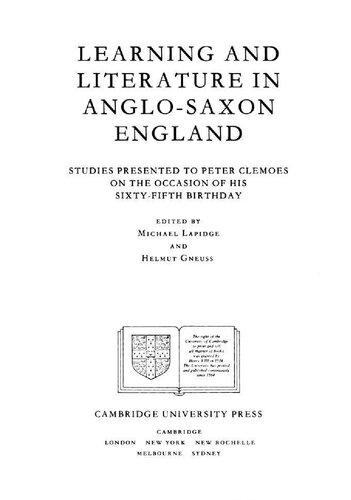 Learning and Literature in Anglo-Saxon England