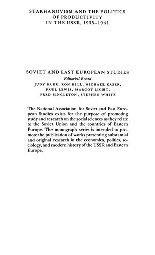 Stakhanovism and the Politics of Productivity in the Ussr, 1935-1941