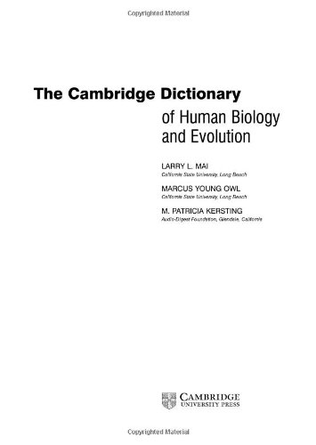 The Cambridge Dictionary Of Human Biology And Evolution