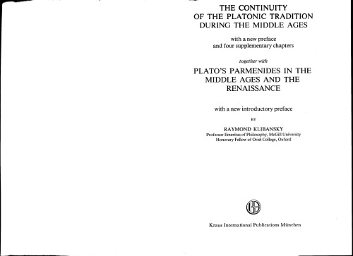 The Continuity of the Platonic Tradition During the Middle Ages