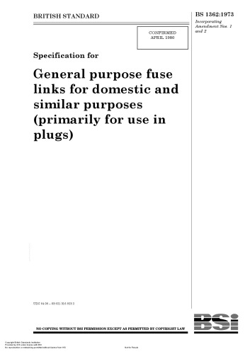 General purpose fuse links for domestic and similar purposes (primarily for use in plugs)