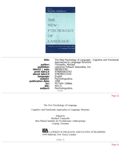 The new psychology of language : cognitive and functional approaches to language structure