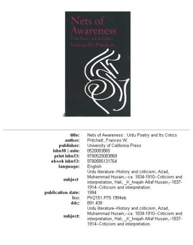 Nets of awareness : Urdu poetry and its critics