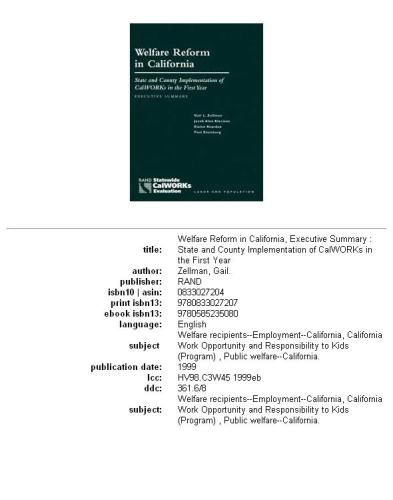 Welfare Reform in California