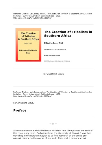 The Creation of tribalism in Southern Africa