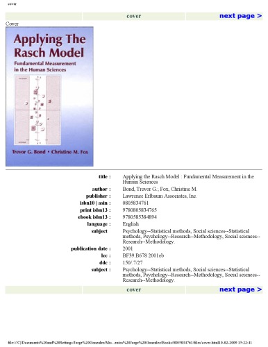 Applying the Rasch model : fundamental measurement in the human sciences