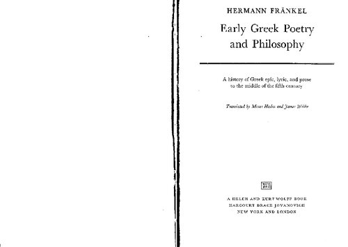 Early Greek Poetry and Philosophy