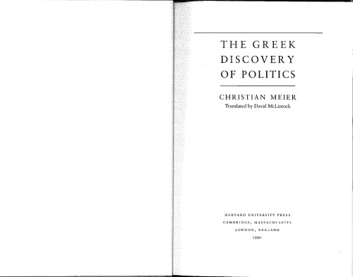 The Greek Discovery of Politics