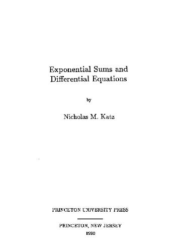 Exponential Sums and Differential Equations. (Am-124), Volume 124