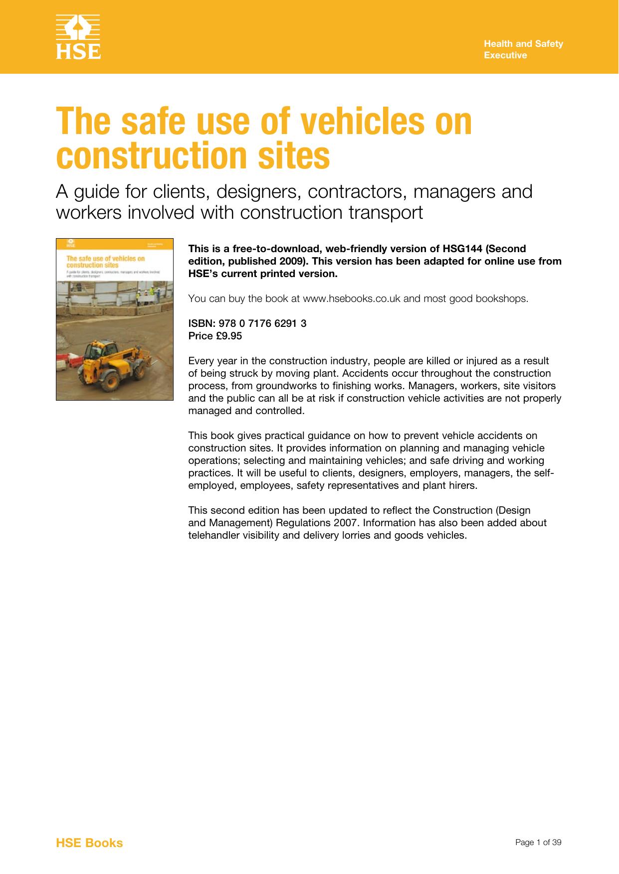 The Safe Use of Vehicles on Construction Sites