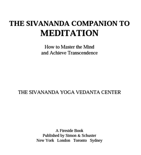 The Sivananda Companion to Meditation 