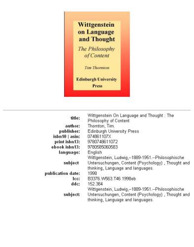 Wittgenstein on Language and Thought