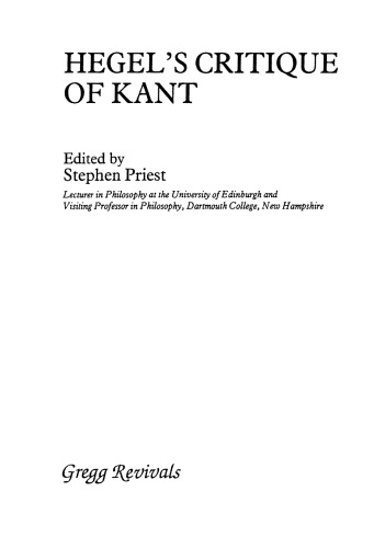 Hegel's Critique of Kant (Modern Revivals in Philosophy)