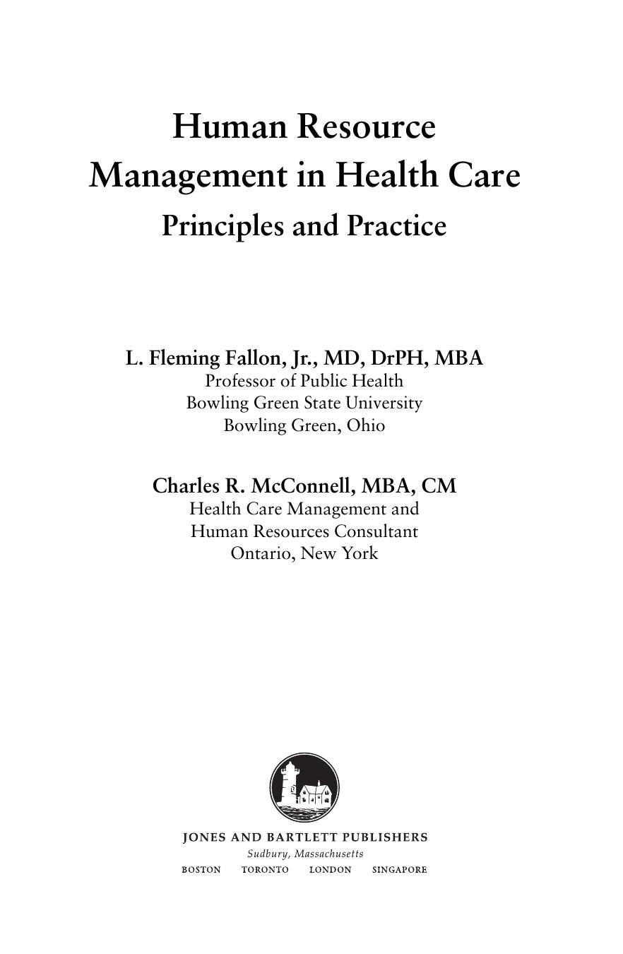 Human Resource Management in Health Care