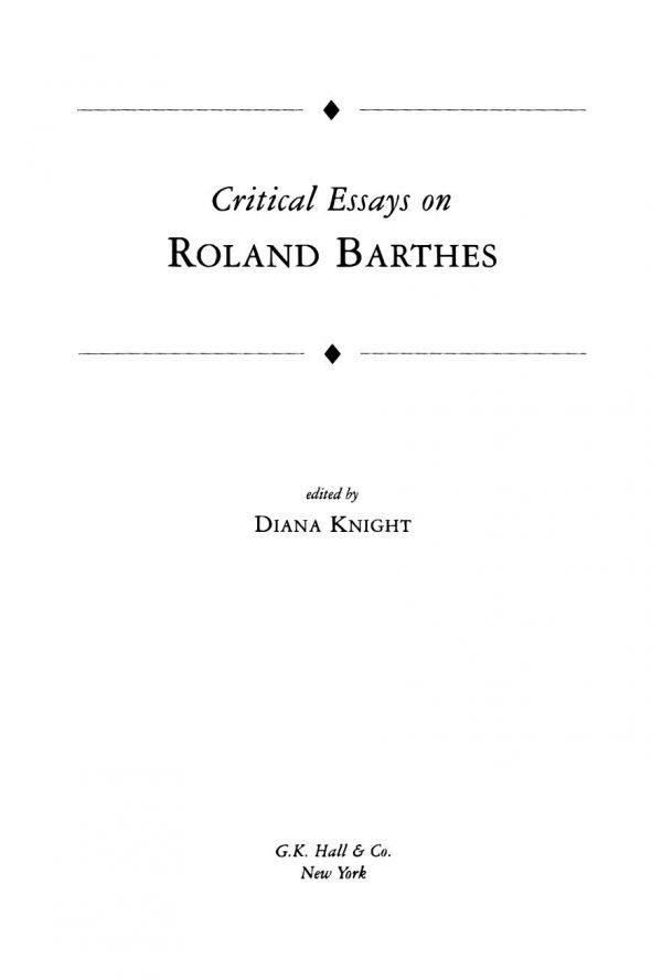 Critical Essays on Roland Barthes