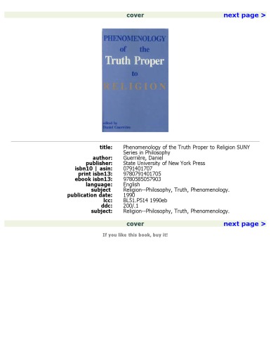 Phenomenology of the Truth Proper to Religion