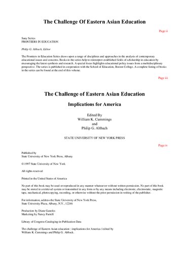 The Challenge Of Eastern Asian Education