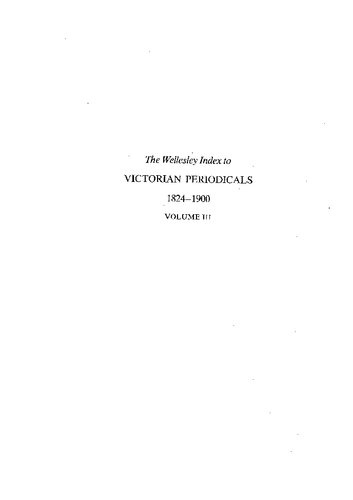 The Wellesley Index to Victorian Periodicals, 1824-1900