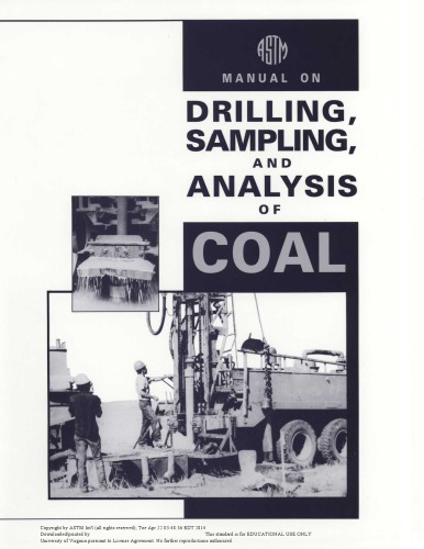 Manual On Drilling, Sampling, And Analysis Of Coal