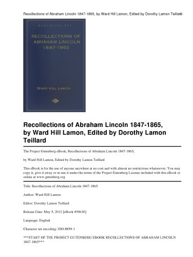 Recollections of Abraham Lincoln, 1847-1865