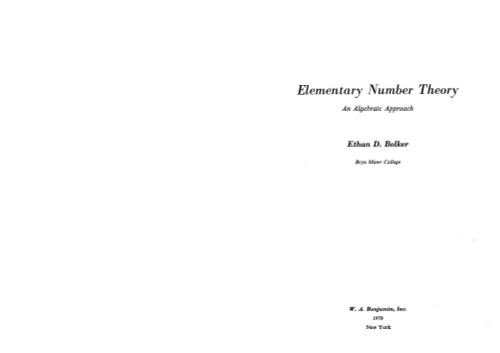 Elementary Number Theory; An Algebraic Approach