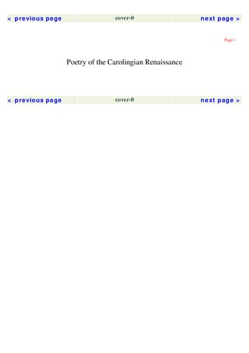 Poetry of the Carolingian Renaissance