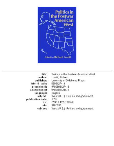 Politics In The Postwar American West