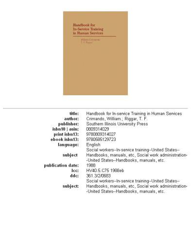 Handbook for In-Service Training in Human Services