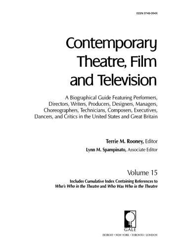 Contemporary Theatre, Film and Television, Volume 15