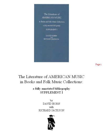 The Literature of American Music in Books and Folk Music Collections, Supplement