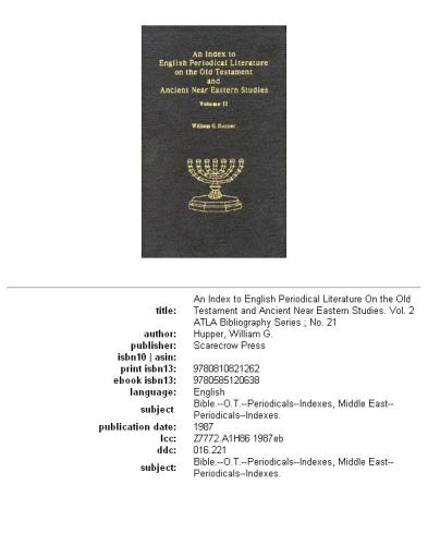 An Index to English Periodical Literature on the Old Testament and Ancient Near Eastern Studies