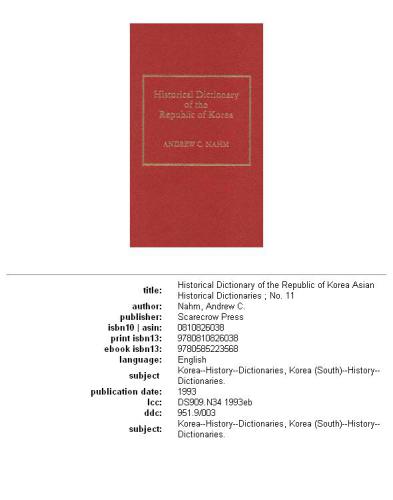 Historical Dictionary of the Republic of Korea