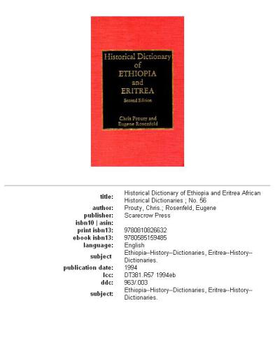 Historical Dictionary of Ethiopia and Eritrea