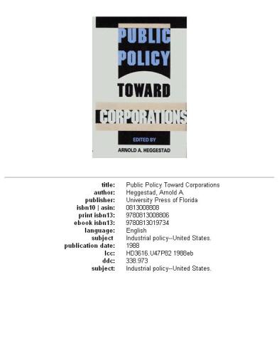 Public Policy Toward Corporations