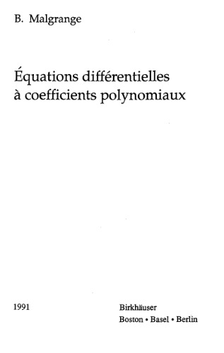 Equations Differentielles a Coefficients Polynomiaux