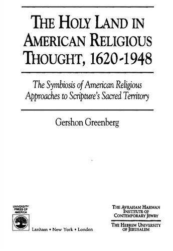 The Holy Land in American Religious Thought, 1620-1948