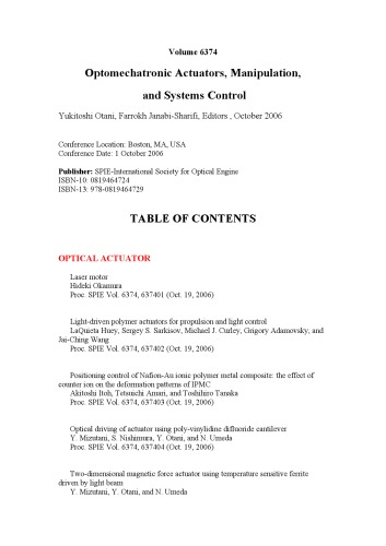 Optomechatronic Actuators, Manipulation, And Systems Control (Proceedings Of Spie)